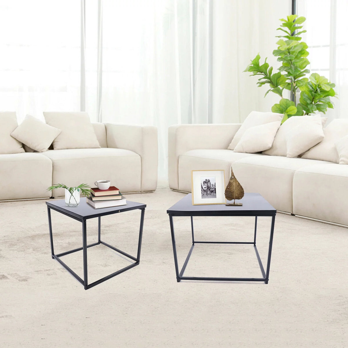 2Pcs Modern Industrial Square Iron End Table U37908
