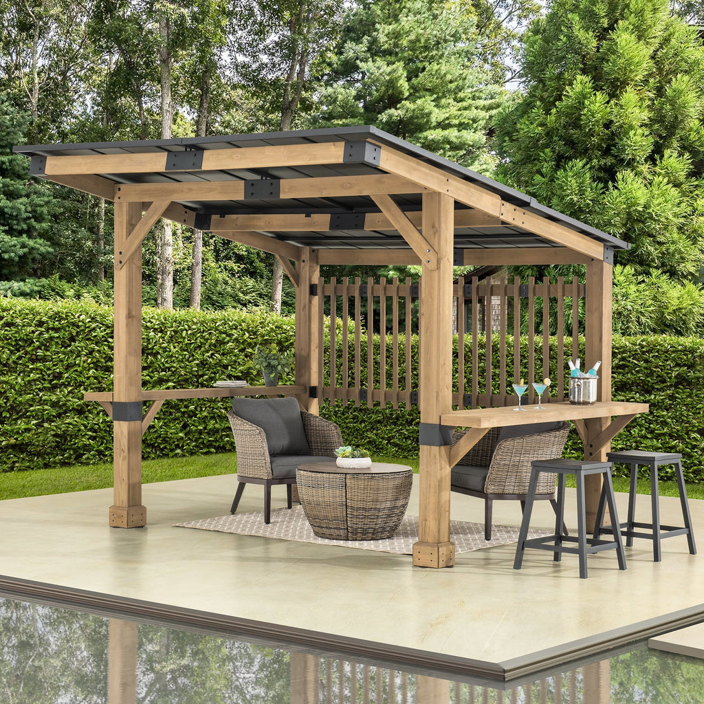Wooden Grill Gazebo 10 ft. x 11 ft. Cedar Frame with Aluminum Hardtop Roof J743