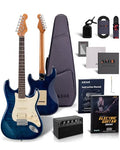 Blaze Orange Electric Guitar with Roasted Maple Neck, Flame Maple Top, HSS Ceramic Pickups, 10W Amp, Gig Bag, Strap, Picks, Lesson Book Q201