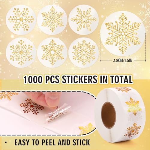 1000Pcs Clear Gold Foil Snowflake Stickers Roll V634877