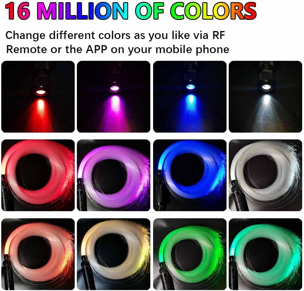 Car Use Bluetooth 6W RGB LED Fiber Optic Light Star Ceiling Kit with Remote Controller, 160pcs 0.03in 6.5ft Fiber Optic Cable R2969