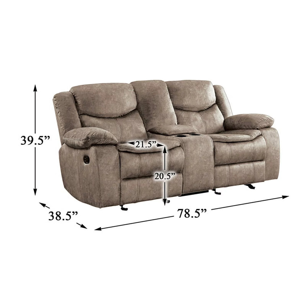 Brown Fabric Double Glider Reclining Loveseat with Console V393979
