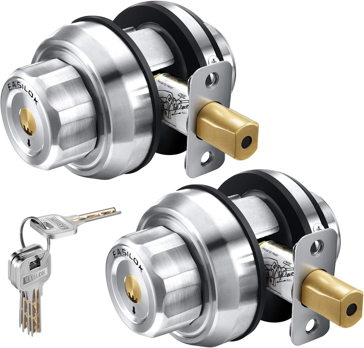Keyless Twist to Lock Deadbolt Lock, 304 Stainless Steel Front Door Lock, Single Cylinder Deadbolt and Door Knob I233756