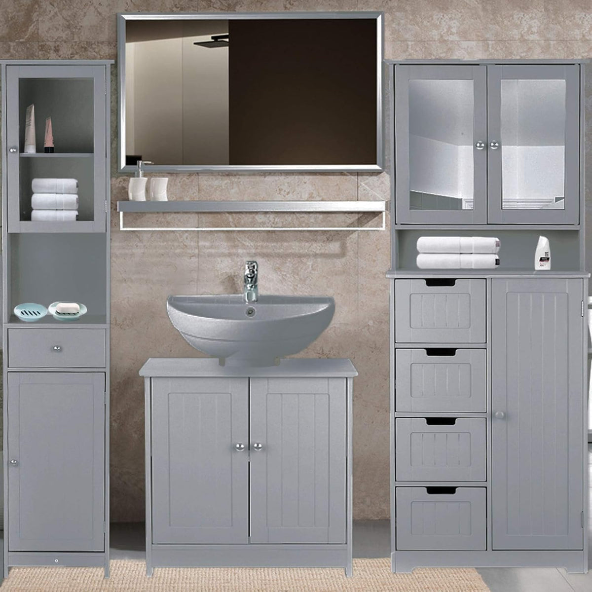 Bathroom Wall Mount Cabinet with Glass Doors & Shelves U620135