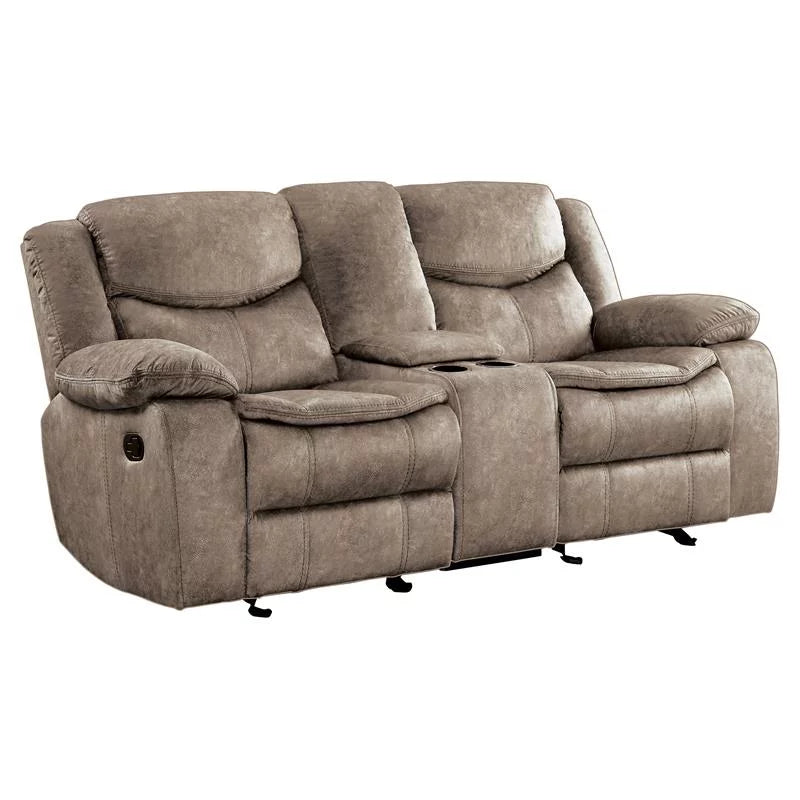 Brown Fabric Double Glider Reclining Loveseat with Console V393979