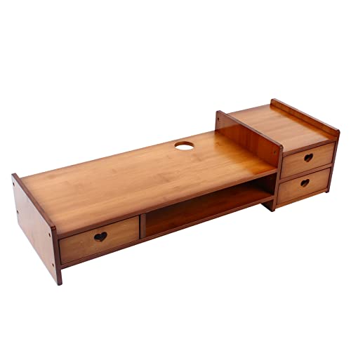 Monitor Stand with Storage Drawer Adjustable Desktop Storage Organizer Computer Stand (Wood Color) L36742