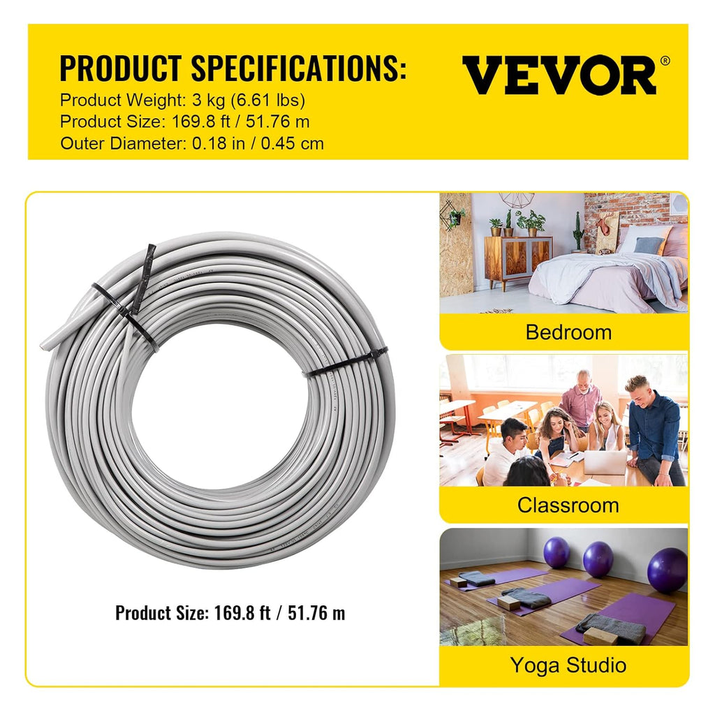 51.4 Square Feet Waterproof Insulated Floor Heating Cable with Temperature Control Panel K70439