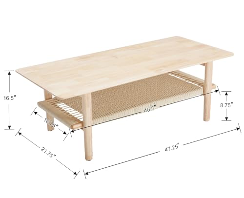 Farmhouse Rattan Storage Solid Wood Coffee Table O53204