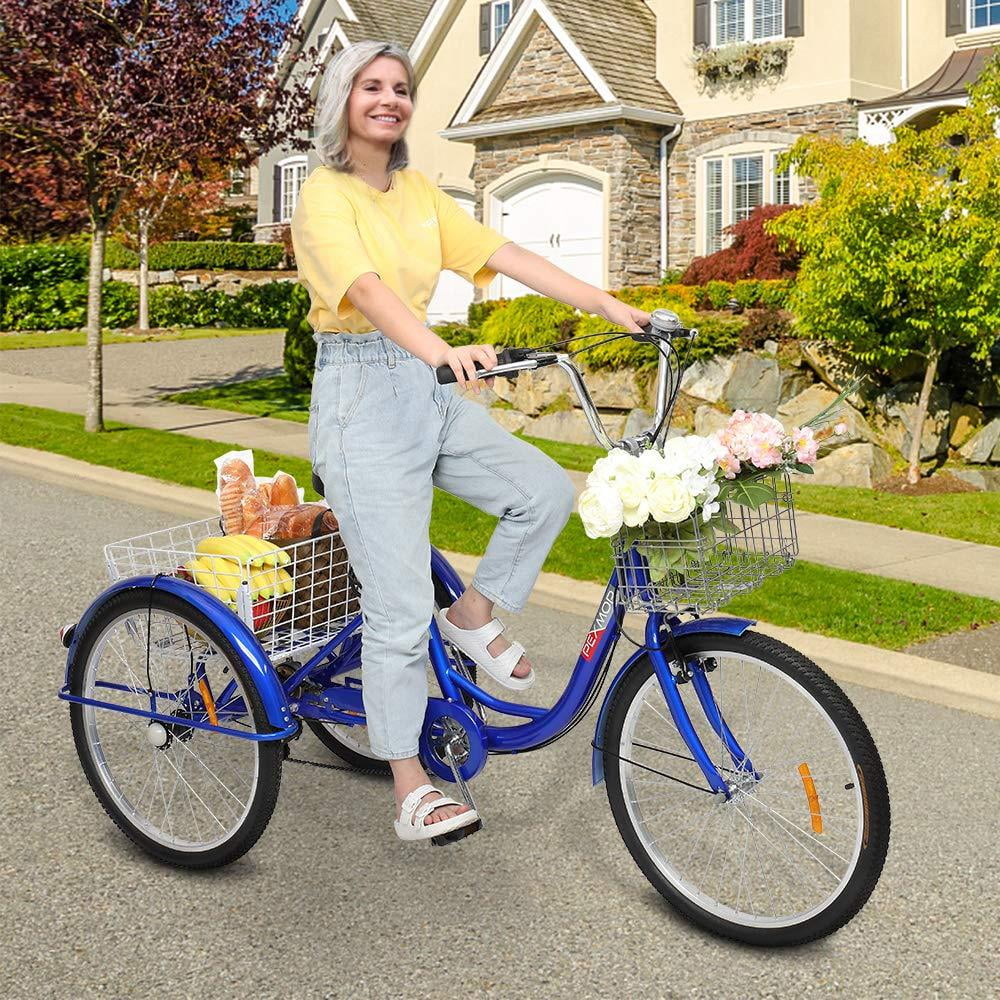 Blue 26 Wheels 7 Speed Adult Tricycle with Baskets Q129