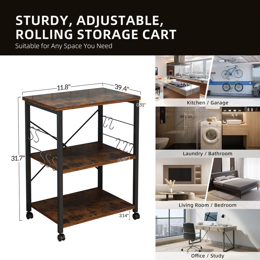 3-Tier Rolling Kitchen Cart with Metal Frame H23912