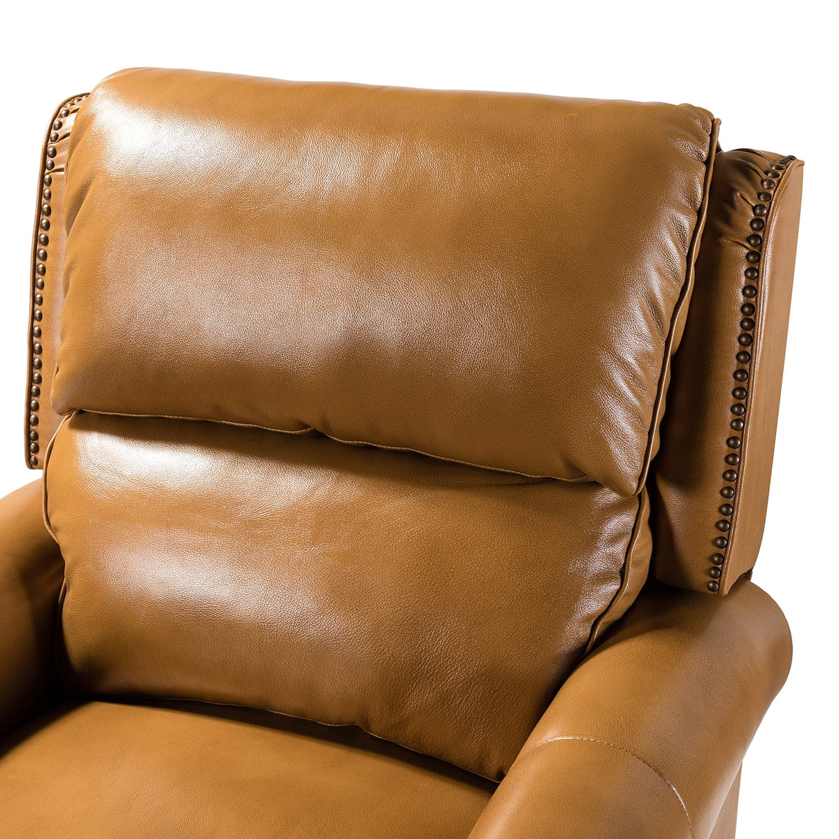 Camel Leather Recliner Chair with Wood Legs K204495