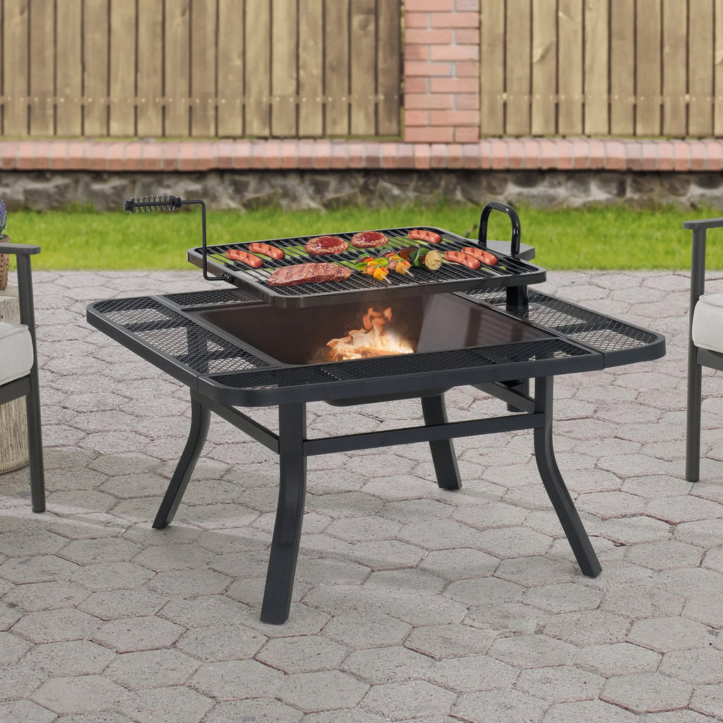 38 Inch Wood Burning Fire Pit with Grill Grate and Fire Poker F38322