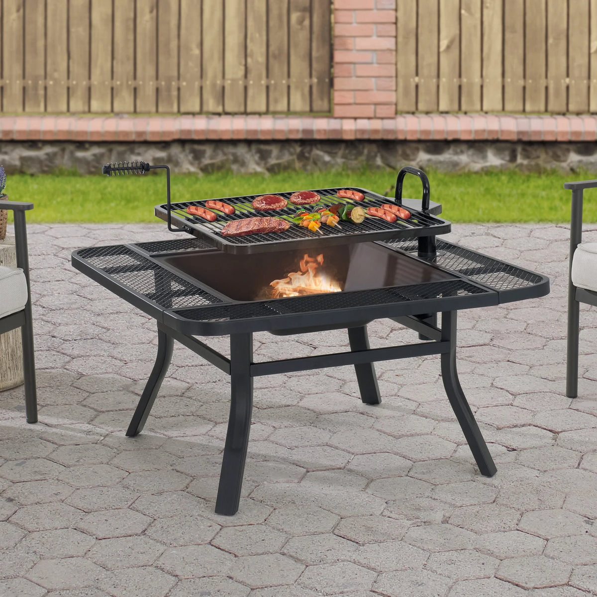 38 Inch Wood Burning Fire Pit with Grill Grate and Fire Poker F38322