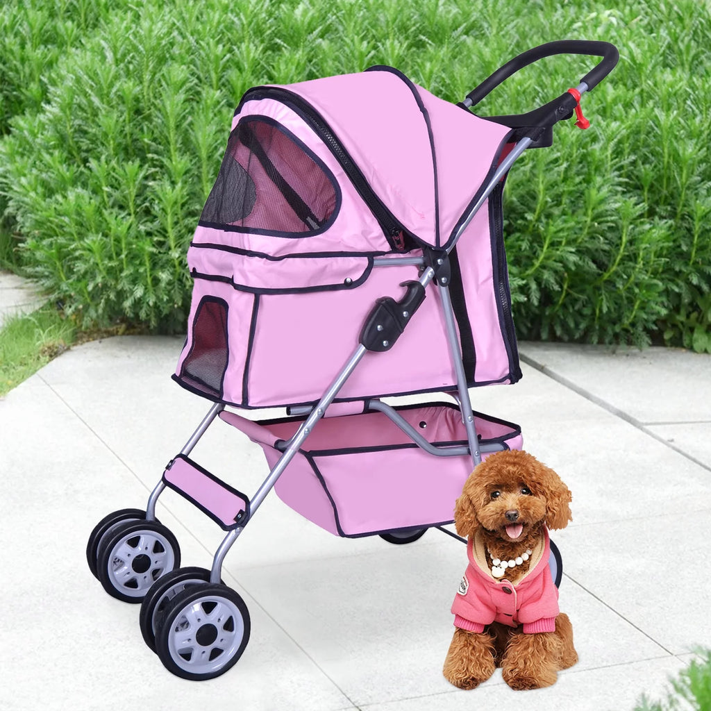 4 Wheels Foldable Pet Stroller with Storage Basket U1651
