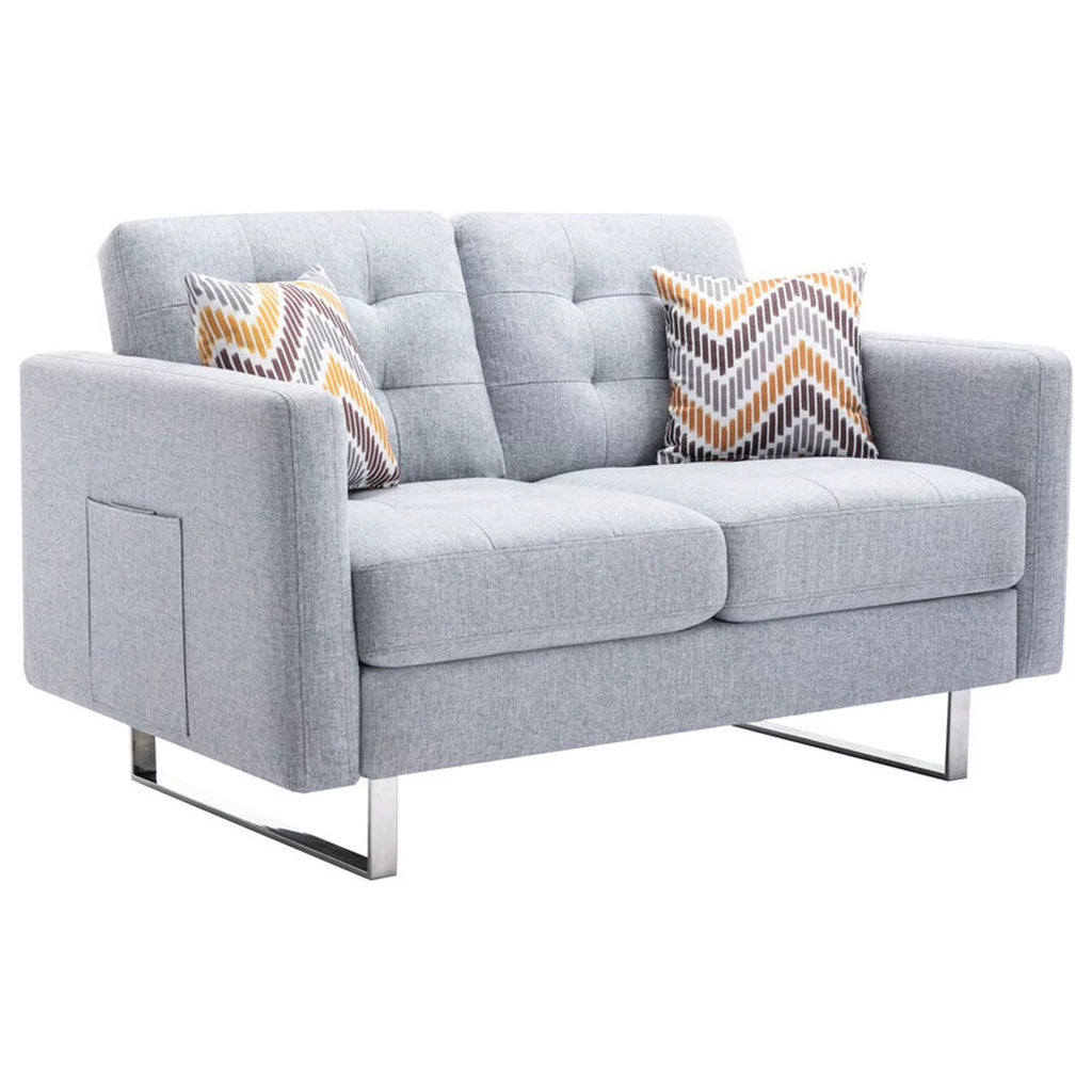 Linen Fabric Loveseat with Metal Legs and Pillows I3234