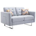 Linen Fabric Loveseat with Metal Legs and Pillows I3234