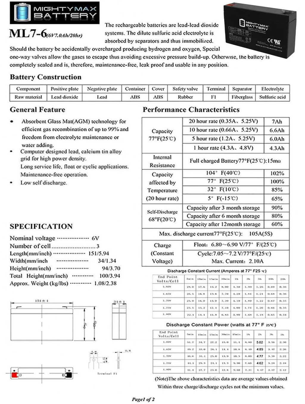 7Ah SLA Replacement Battery S2608