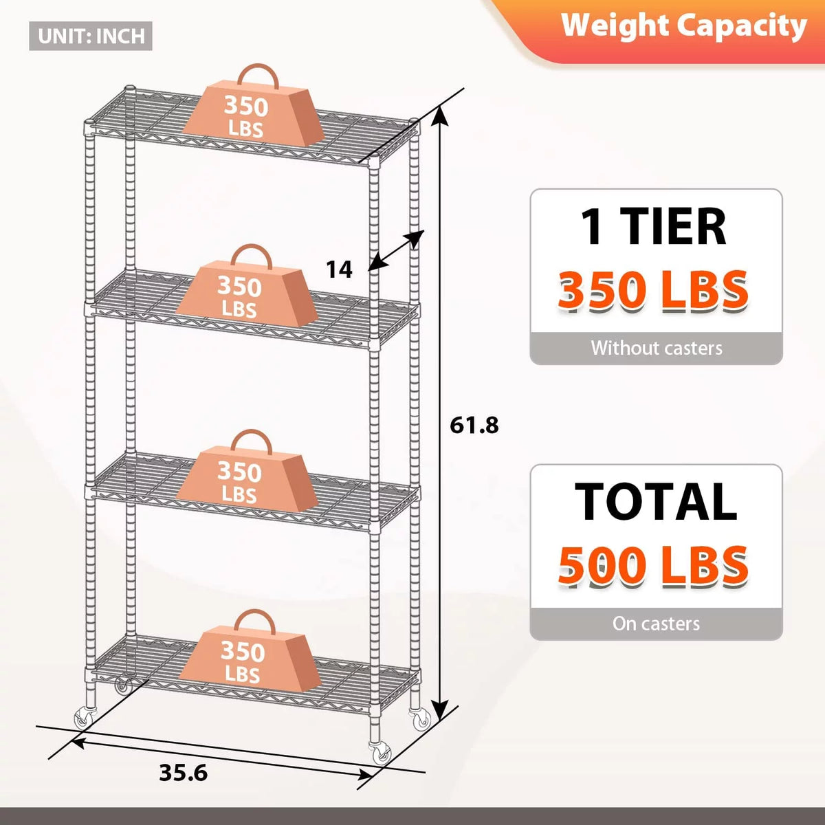 4 Tier Metal Shelving Unit with Wheels Z366