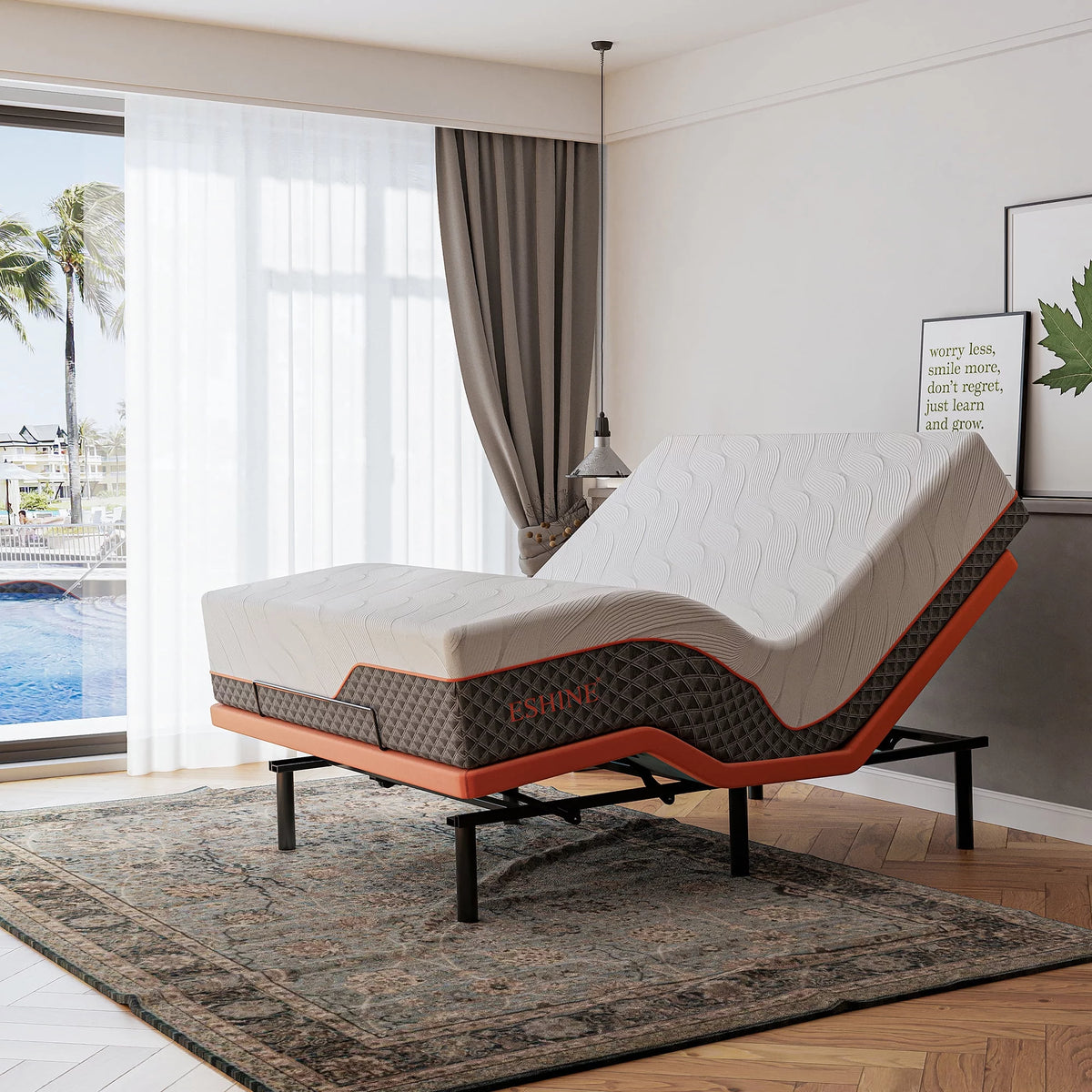 Queen Adjustable Bed Frame with 14 inch Hybrid Memory Foam Mattress B381760