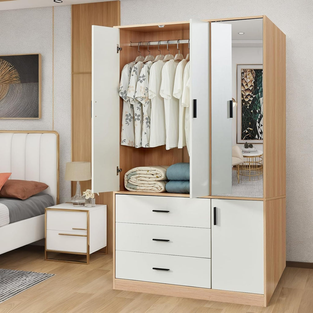 Wooden Wardrobe Closet with 3 Drawers and 2 Doors Y7557
