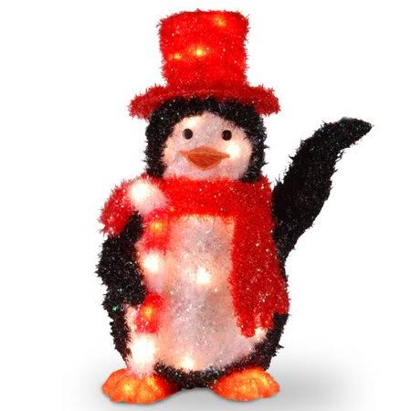 Pre-Lit Penguin with Candy Cane Christmas Decoration G33483