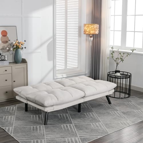 Velvet Futon Sofa Bed with Adjustable Backrest and Metal Legs M629439