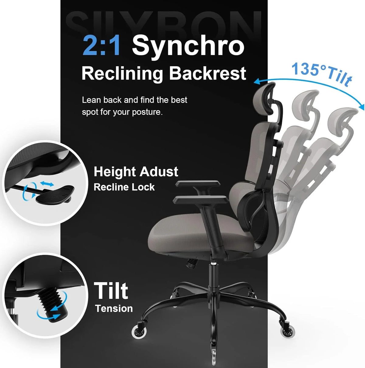 Ergonomic Mesh High Back Office Chair with Headrest J43230