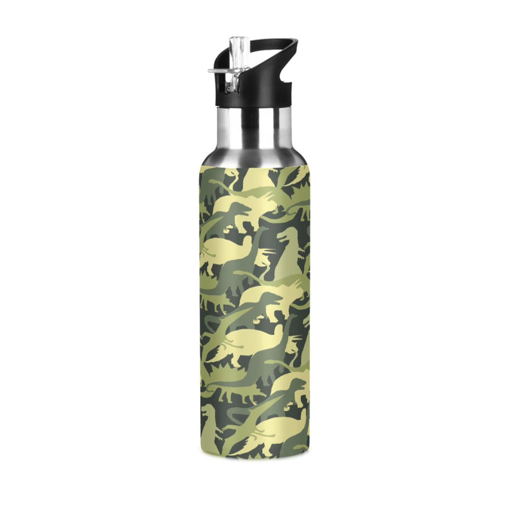 Army Green Camo Dinosaur Stainless Steel Water Bottle with Straw Lid 20 OZ M88581
