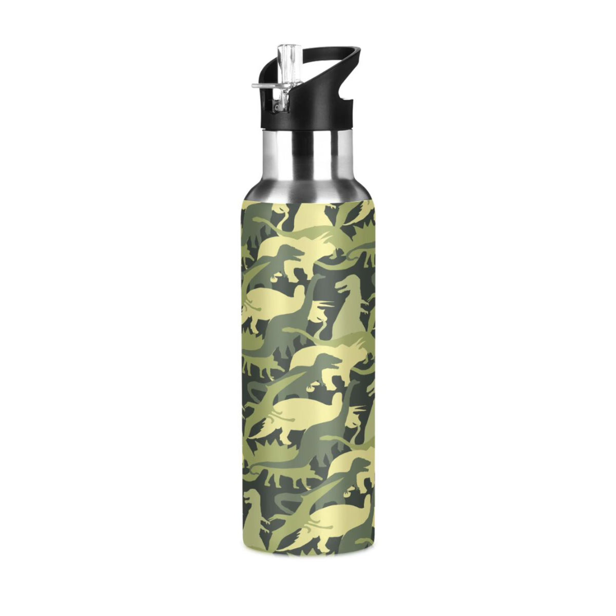 Army Green Camo Dinosaur Stainless Steel Water Bottle with Straw Lid 20 OZ M88581