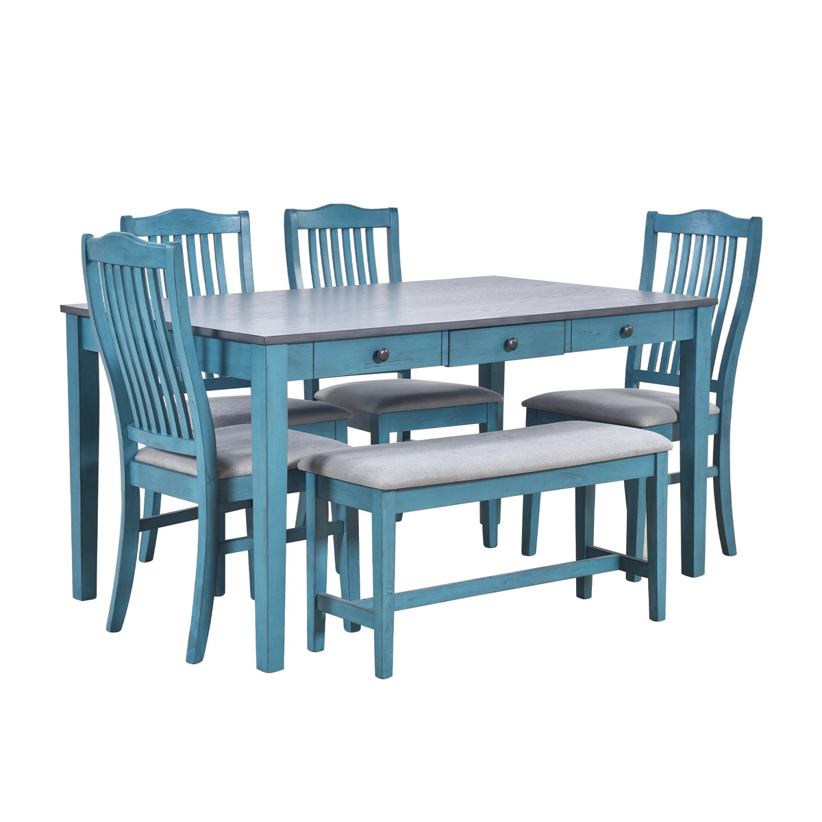 6 Piece Wood Dining Table Set with 4 Upholstered Chairs and Bench B892