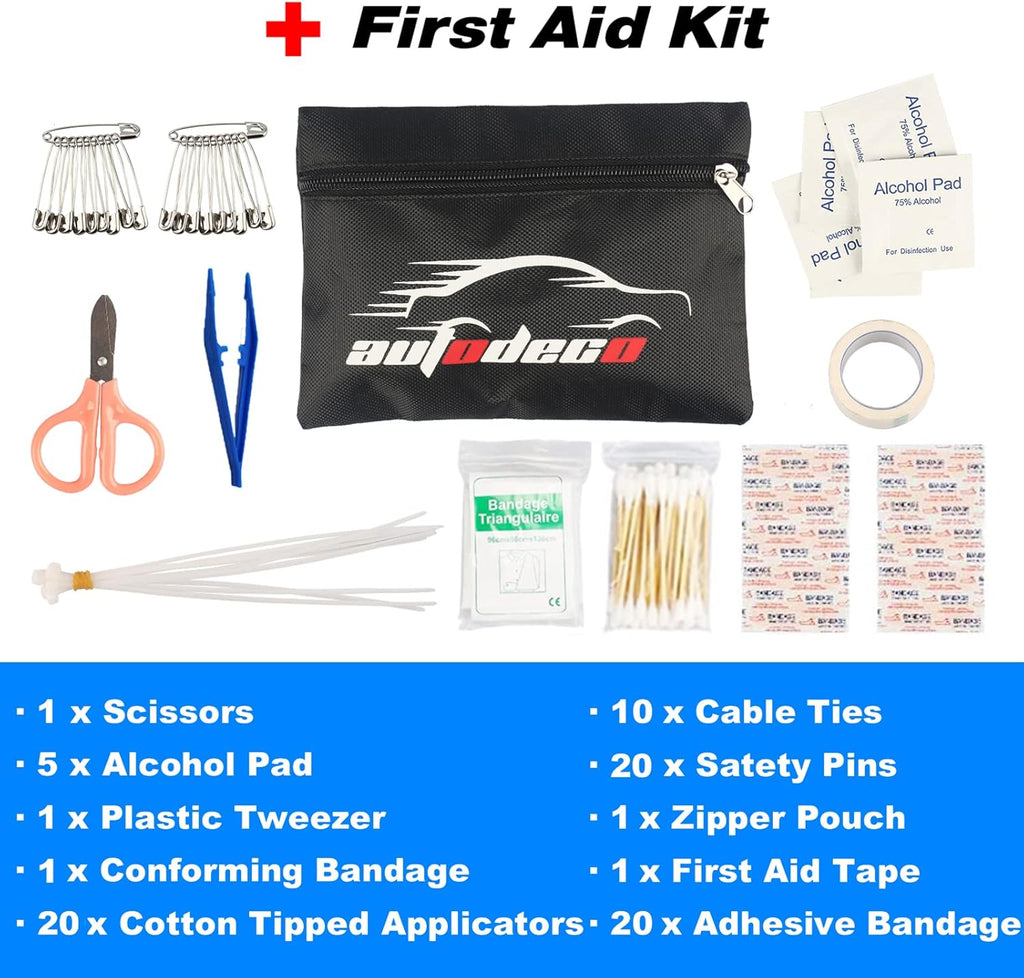 118 Pieces Car Emergency Kit with Jumper Cables, Air Compressor, Tow Strap Y538