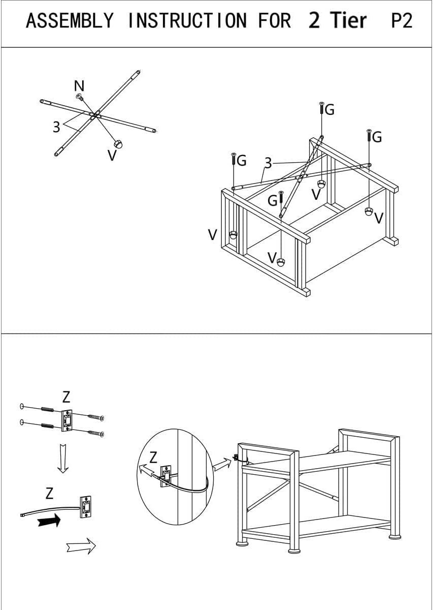 2 Tier Industrial Style Bookshelf Storage Rack Q7754