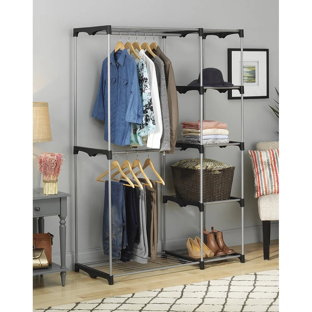 Silver and Black Double Rod Closet System T464871