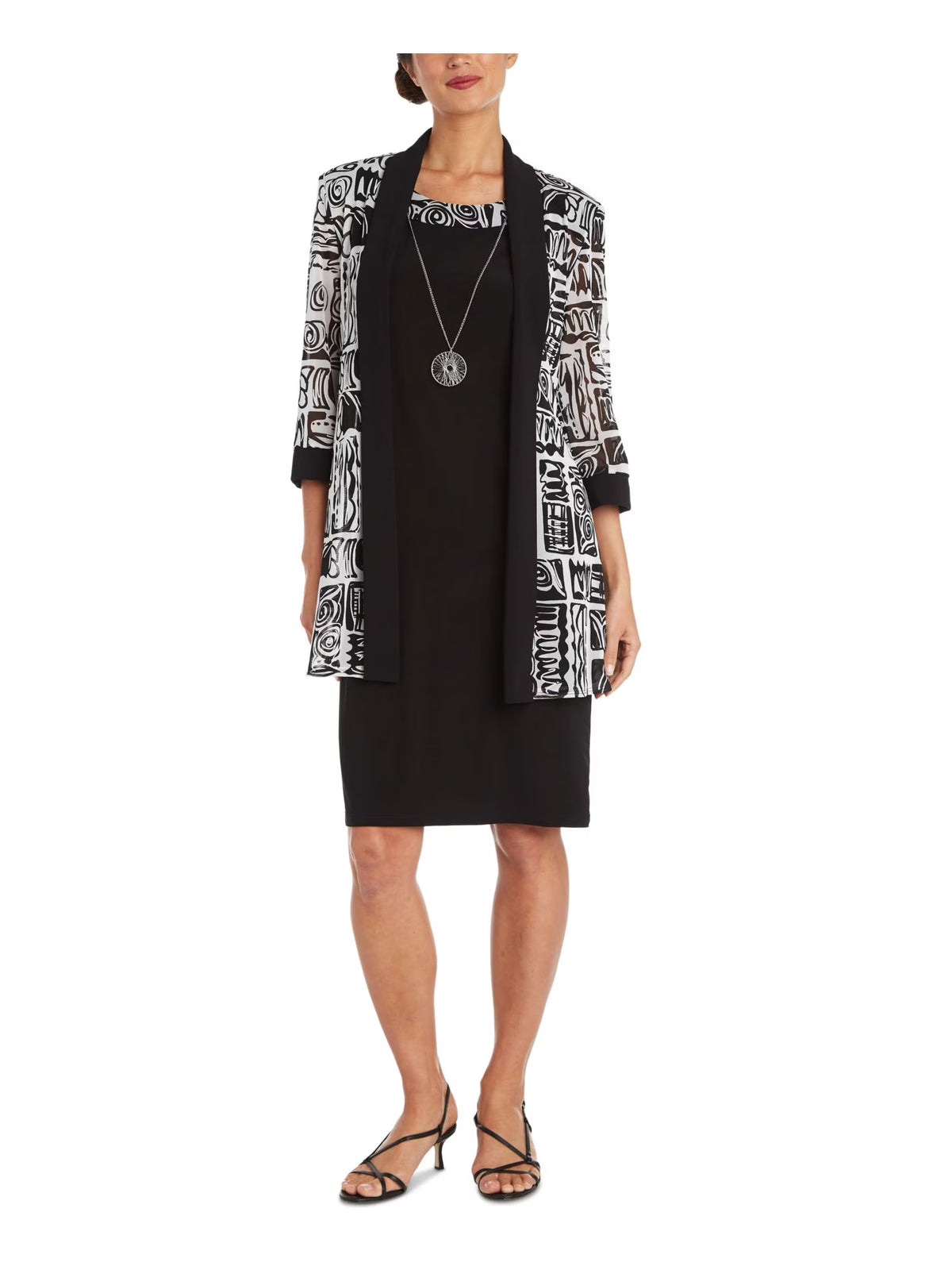 Black Textured Open Front 3/4 Sleeve Sheer Jacket Petites 14P W99908