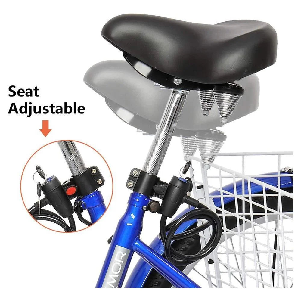 Blue 26 Wheels 7 Speed Adult Tricycle with Baskets Q129