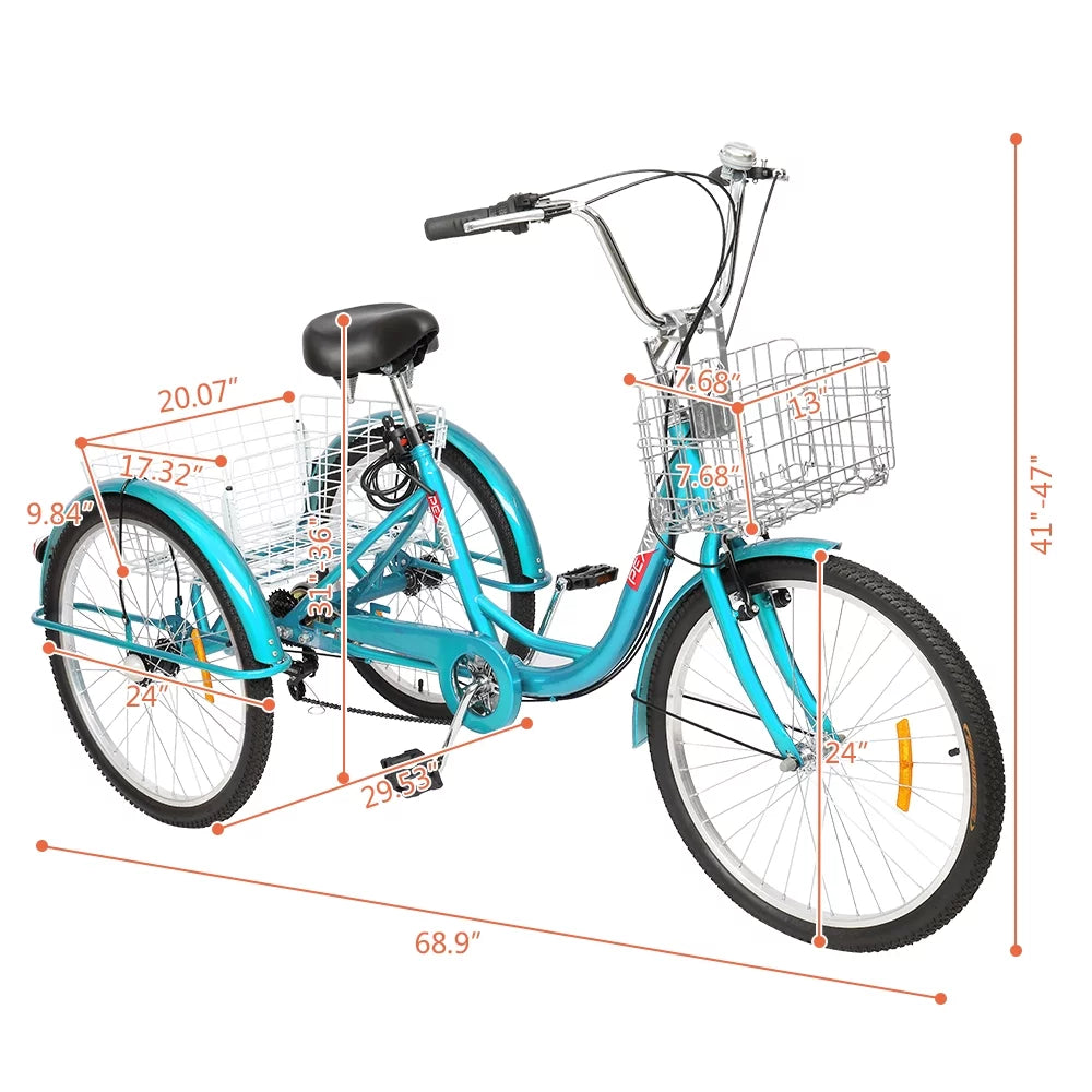 24/26 Inch 7 Speed Adult Trike with Folding Basket F69831