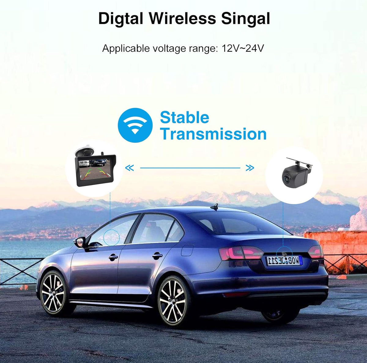Digital Wireless Backup Camera Kit with 4.3'' HD Monitor IP68 Waterproof I771