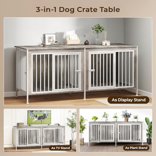 78 Inch Extra Large Double Dog Kennel Furniture with Removable Divider C352419