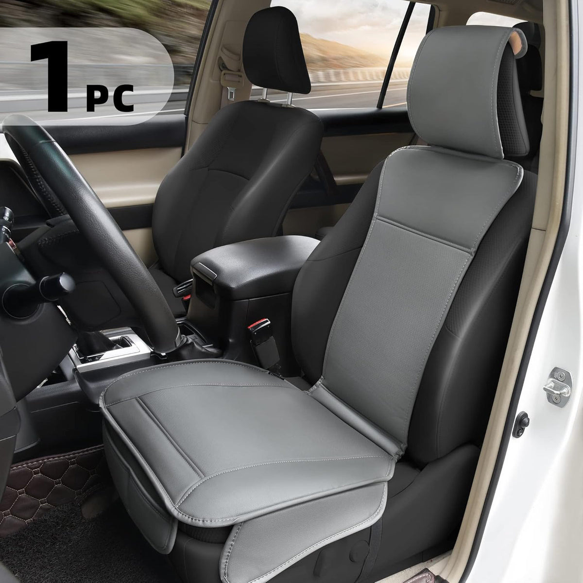 Beige Faux Leather Padded Car Seat Cover G881555