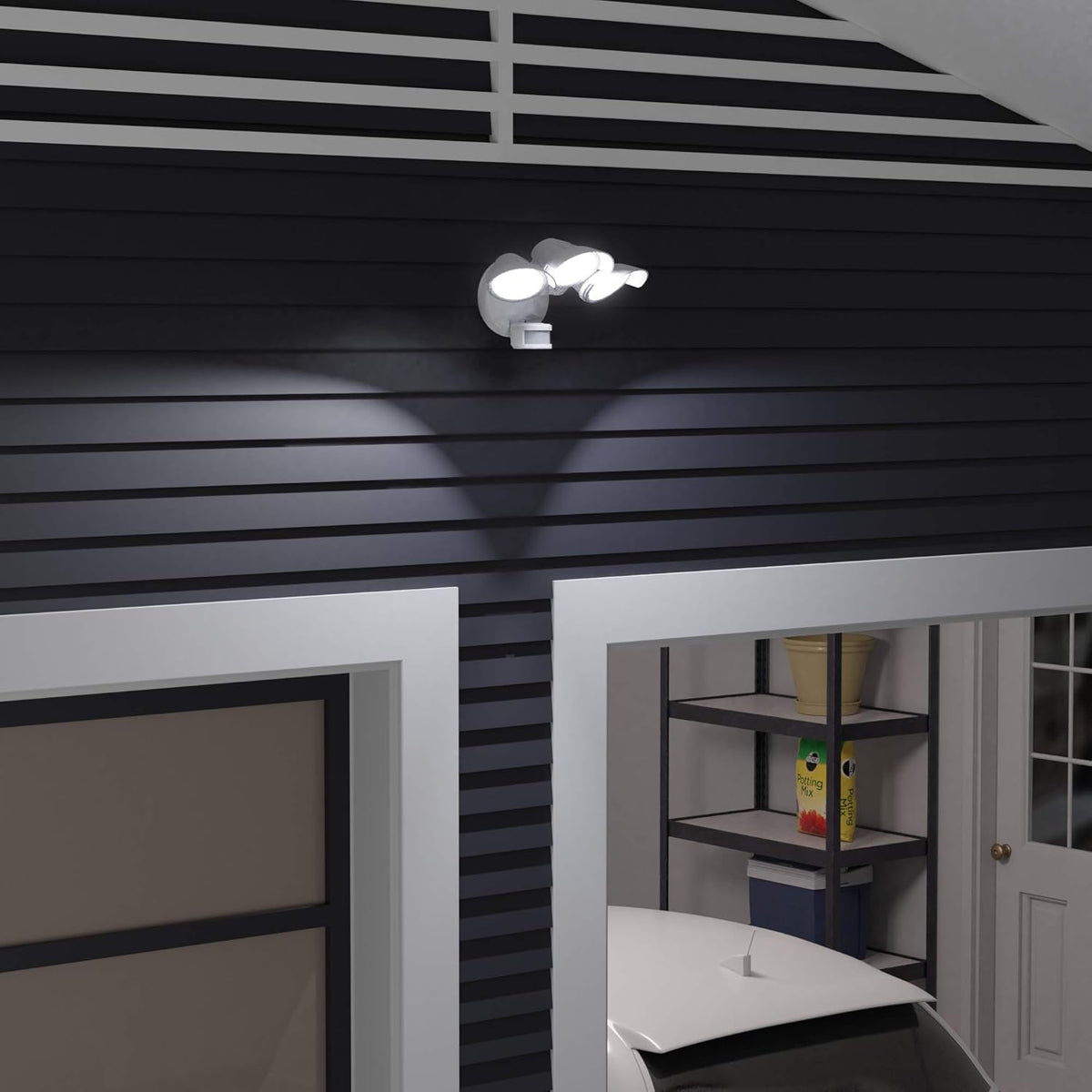 60W Waterproof LED Outdoor Motion Sensor Security Light with 3 Adjustable Heads, White T8486