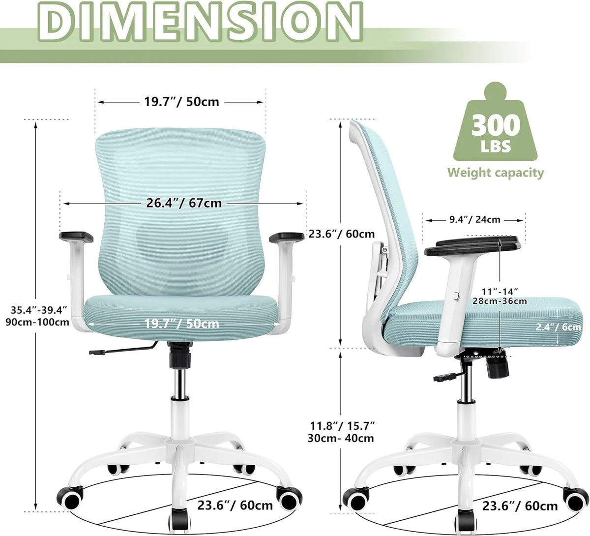 Light Blue Ergonomic Mesh Office Chair with Adjustable Armrests R151805