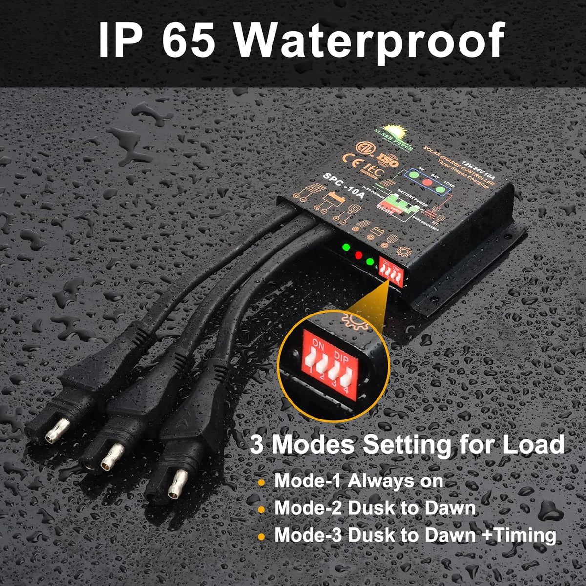 50W Mono Crystalline 12V Solar Panel Kit with 10A Charge Controller and SAE Cable Adapters Q30050