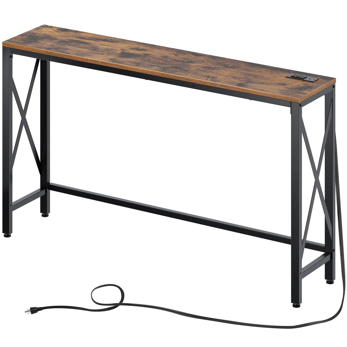 Console Table with Power Outlet, 55 Inch, Rustic Brown F39685