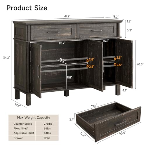 Black 48 Inches Buffet Cabinet with Storage C54700