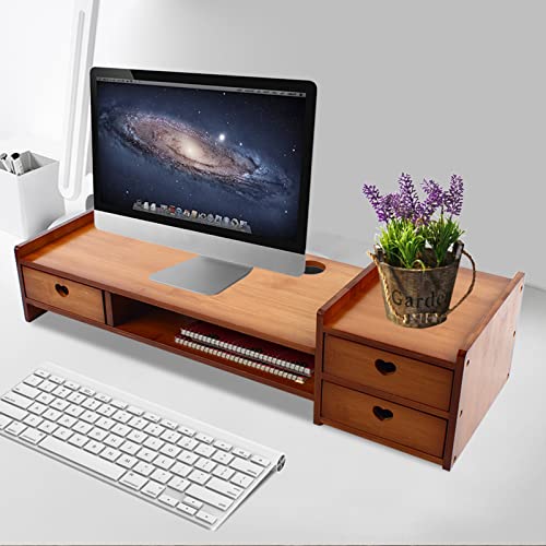 Monitor Stand with Storage Drawer Adjustable Desktop Storage Organizer Computer Stand (Wood Color) L36742