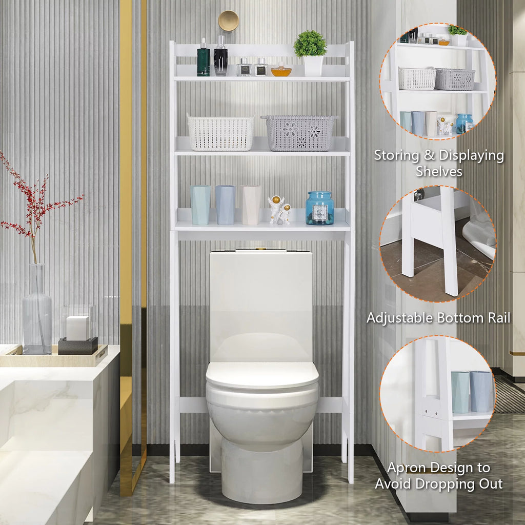 White 3-Tier Wooden Over-The-Toilet Storage Shelf U5256