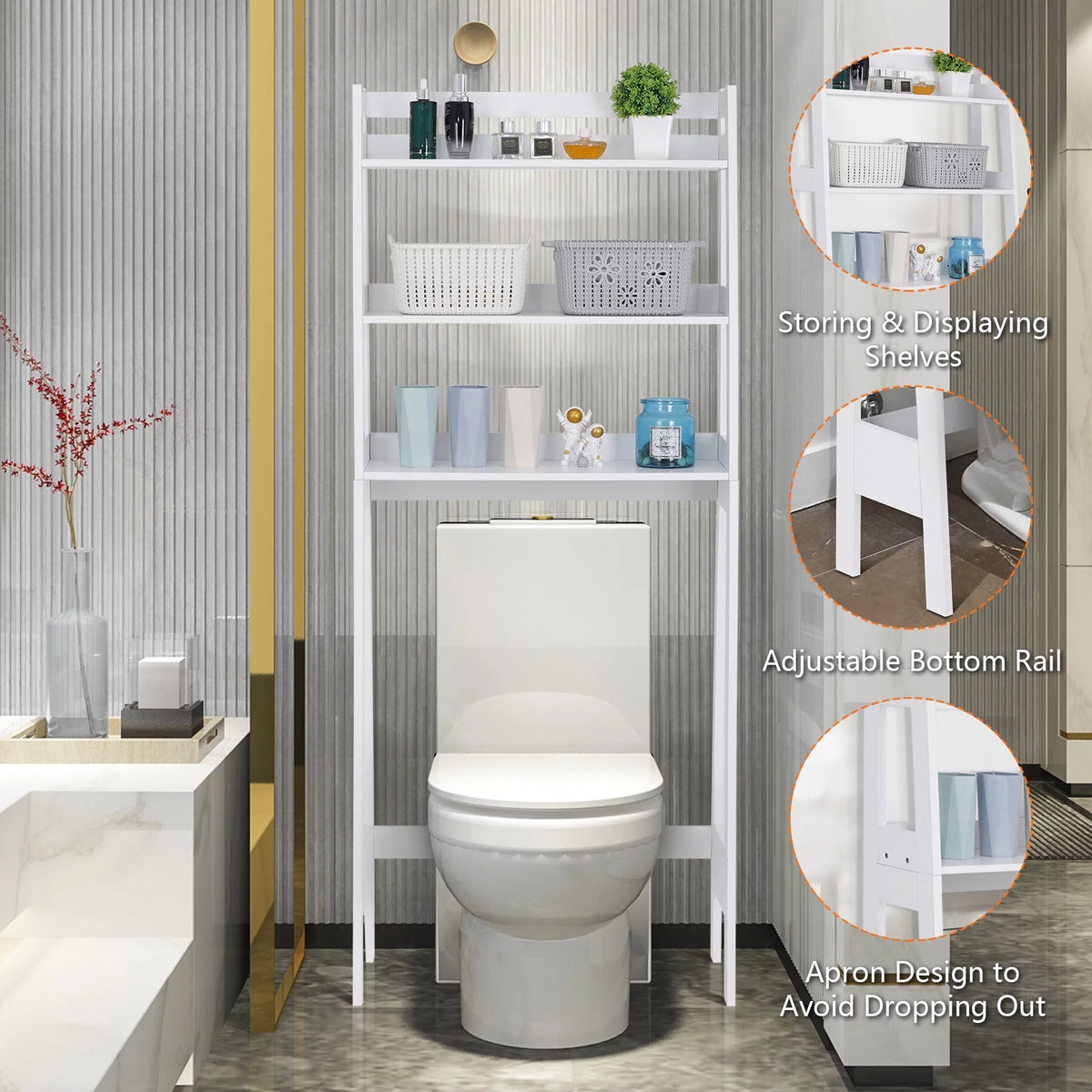White 3-Tier Wooden Over-The-Toilet Storage Shelf U5256
