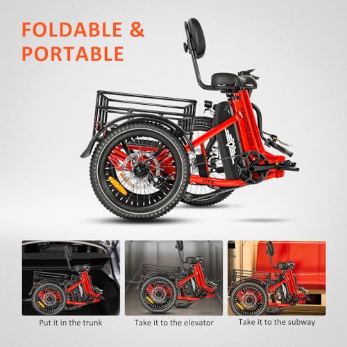 Folding Electric Tricycle, 750W, 48V 20Ah, 3 Wheel, Step Through, Parking Brake, Rear Motor & Differential P26091