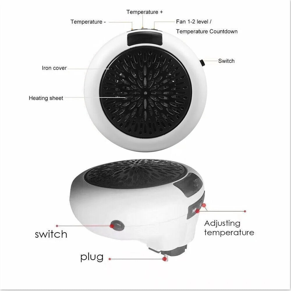 900W Plug in Electric Heater Fan with Remote Timer W19719