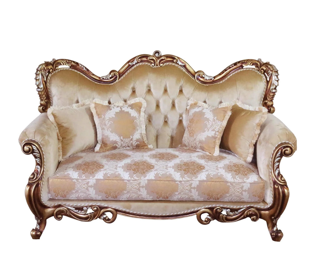 Brown & Gold Wood Trim Loveseat O882